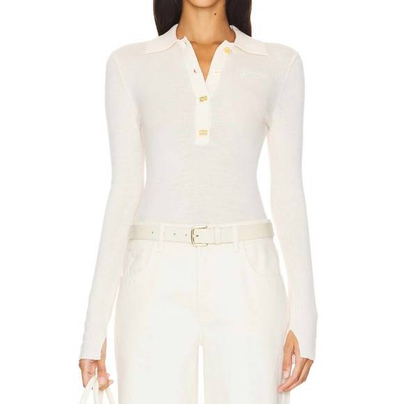 NEW GANNI merino polo shirt in egret - Picture 1 of 4